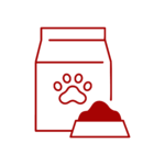 Icona con sacchetto di croccantini e una ciotola che simboleggia il servizio di nutrizione veterinaria della Clinica San Carlo a Brescia